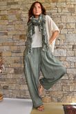 Lindin Linen Blend Crochet Flower Barrel Pant Washed Khaki